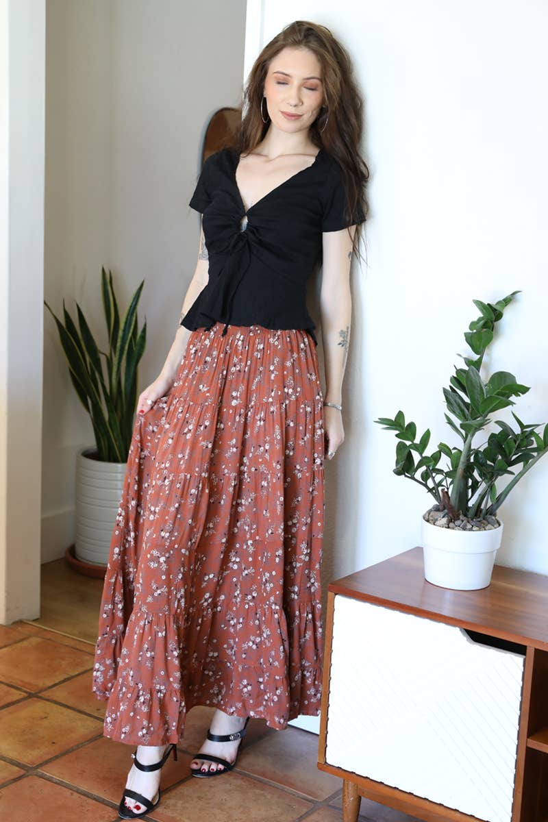 SMOCKED WAIST MAXI SKIRT