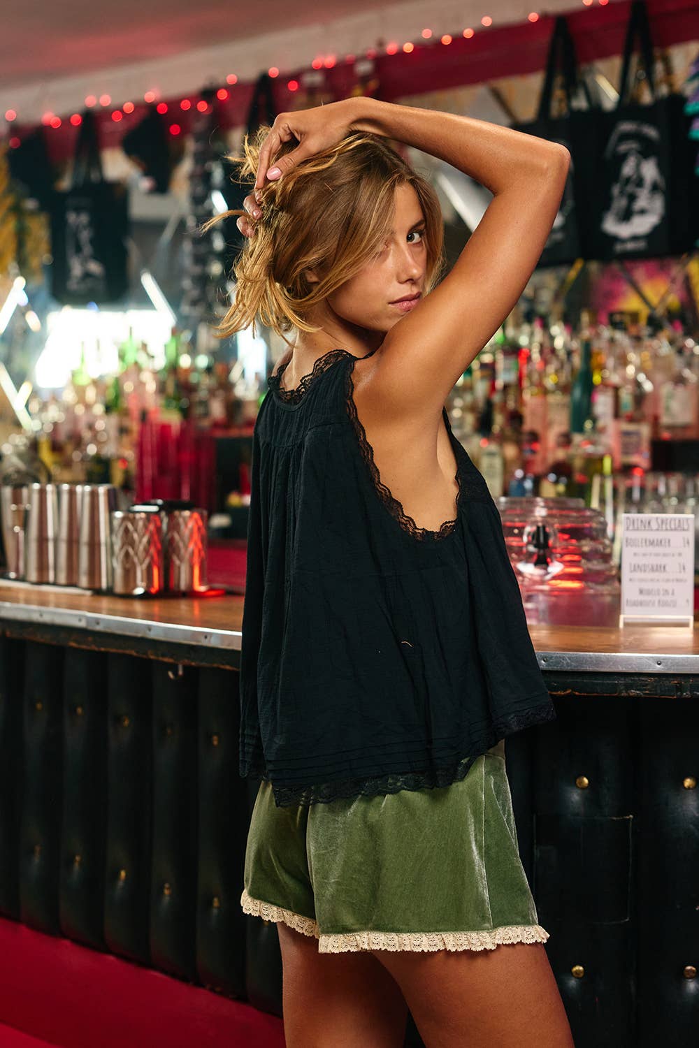 Bow Tie Front Lace Tank Top