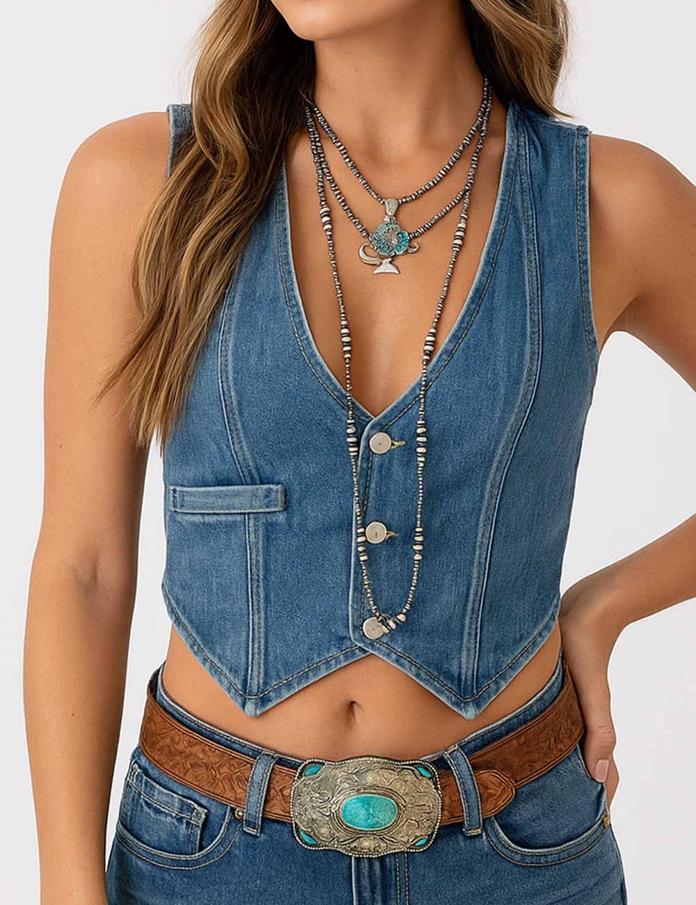 Sleeveless Button Denim Vest