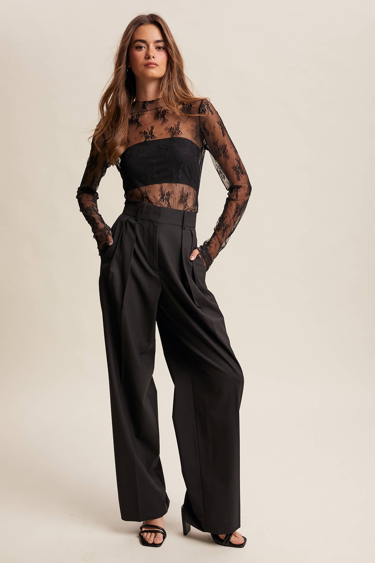 Sheer Lace Long-Sleeve