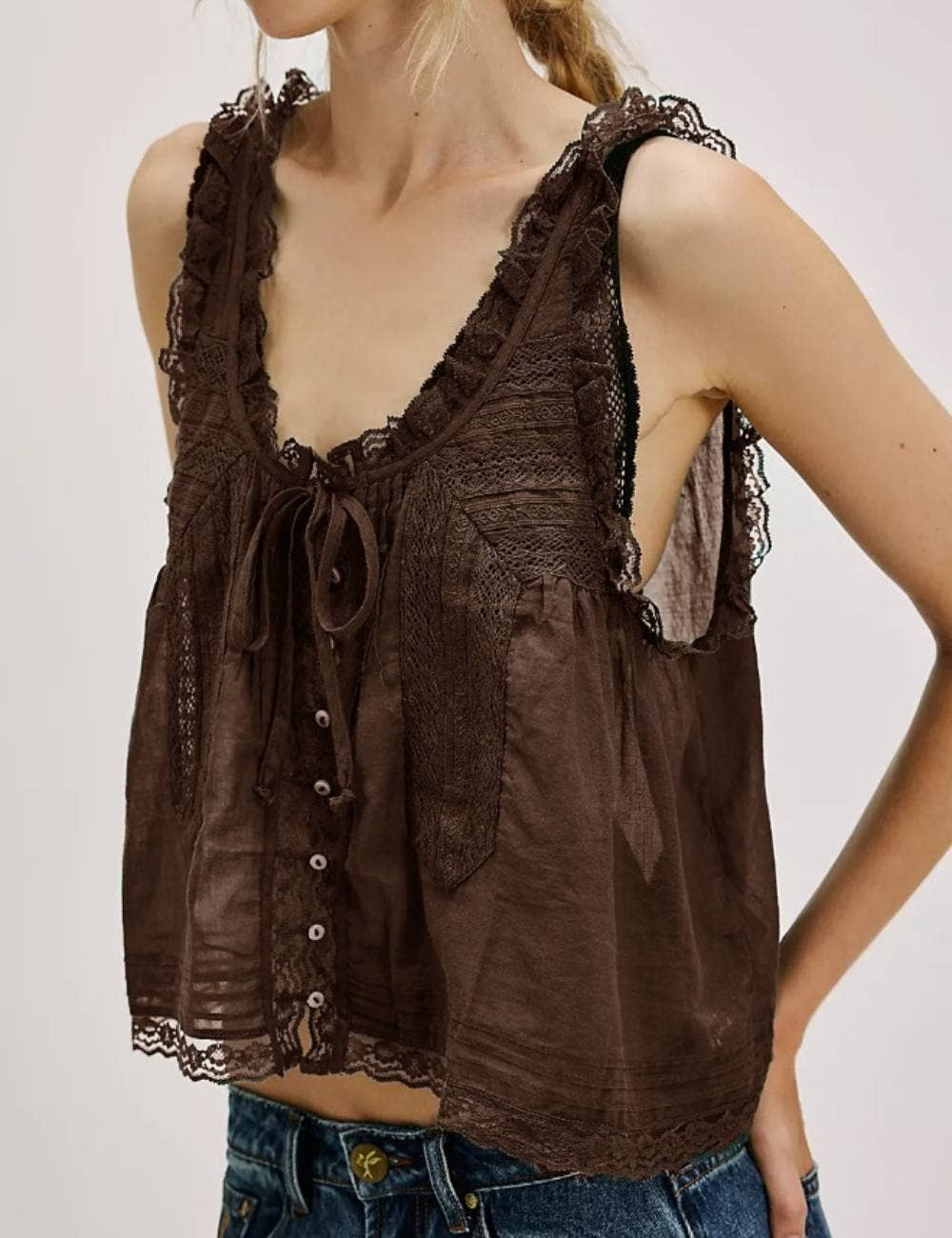 String Tie Lace Cami Top