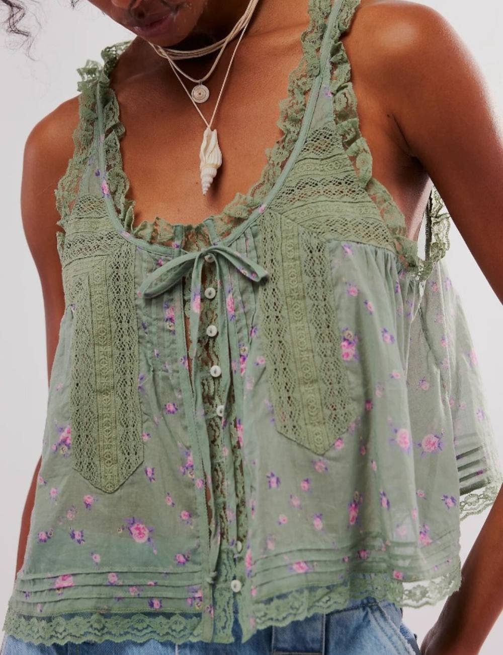 String Tie Lace Cami Top