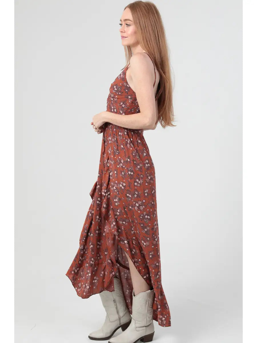 Double Ruffle Slit Maxi Dress