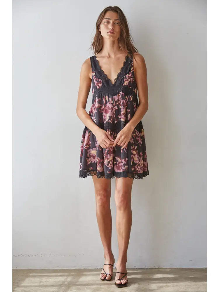 Woven V-Neck Mini Dress