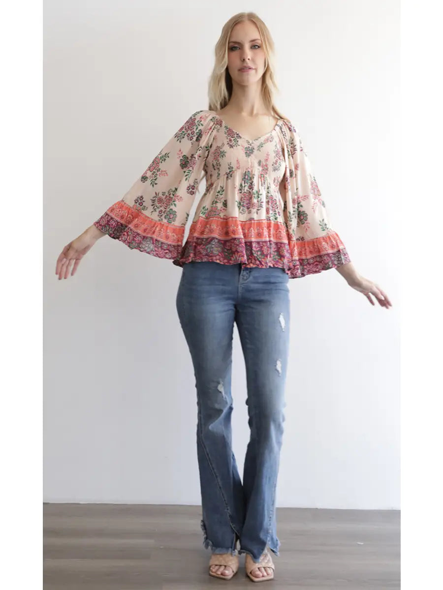 Long Flare Sleeve Top