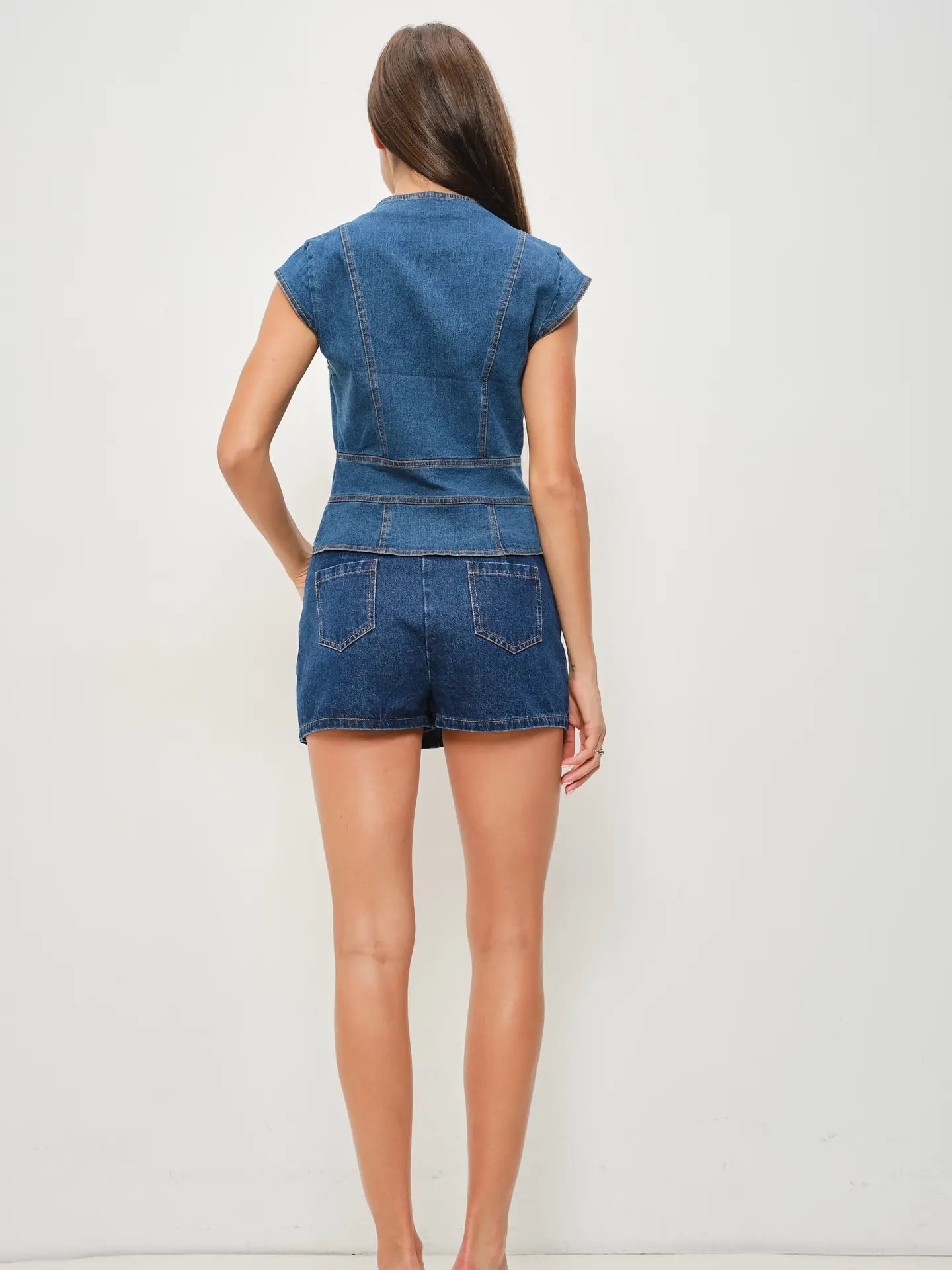 Leah Cap Sleeve Denim Top