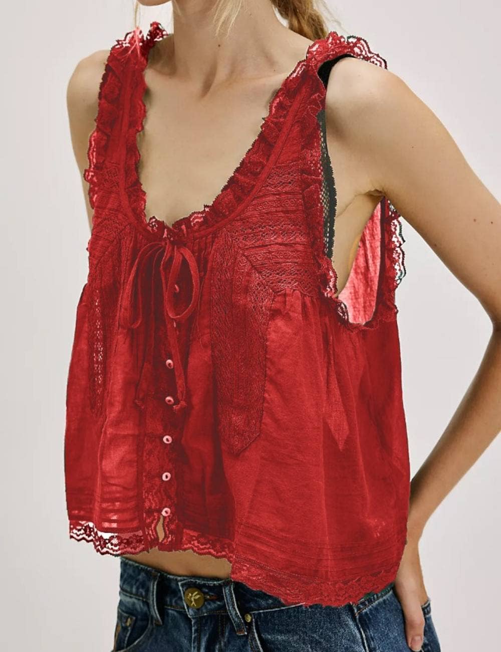 String Tie Lace Cami Top