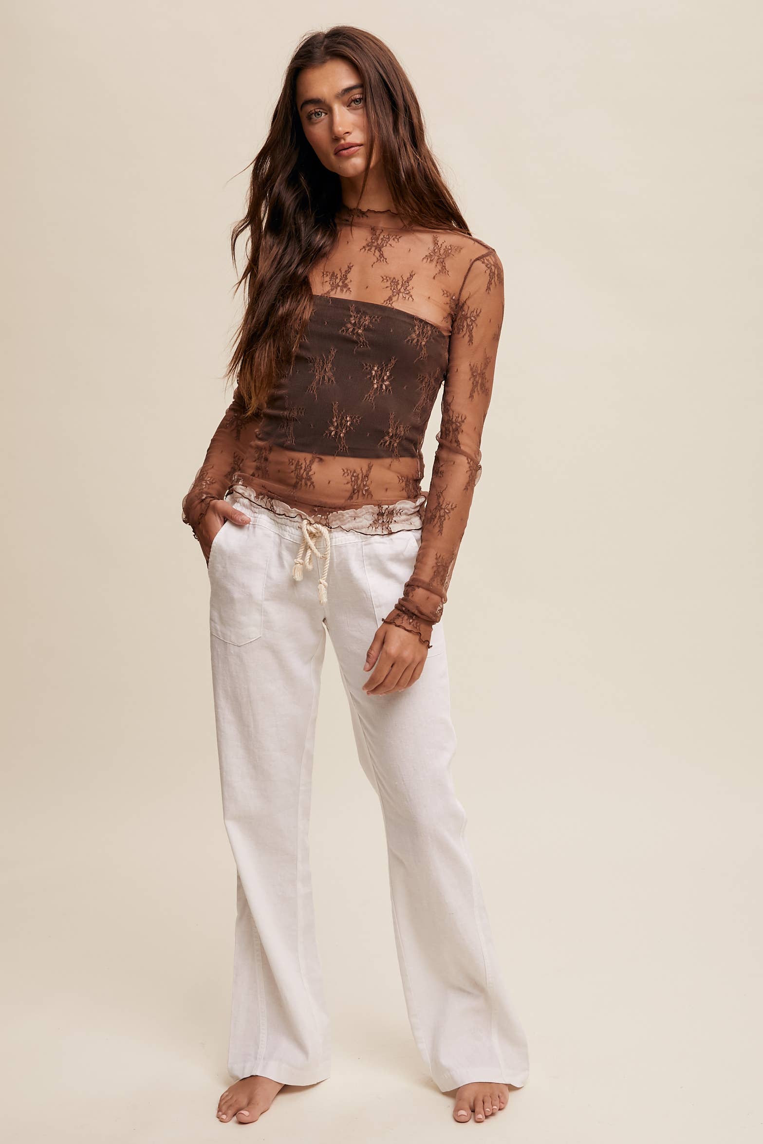 Sheer Lace Long-Sleeve Top