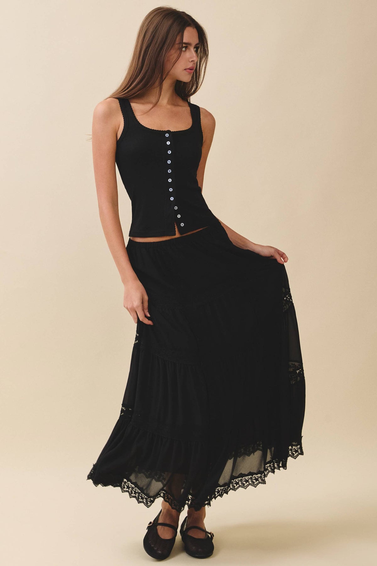 Lace Trim Maxi Skirt
