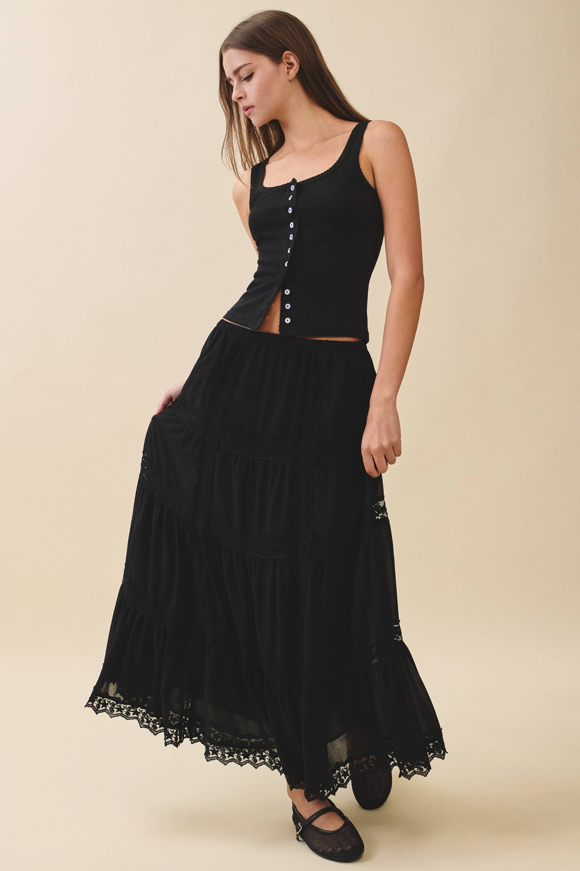 Lace Trim Maxi Skirt