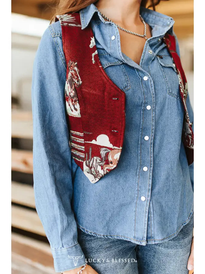 Jacquard Horse Button Down Vest