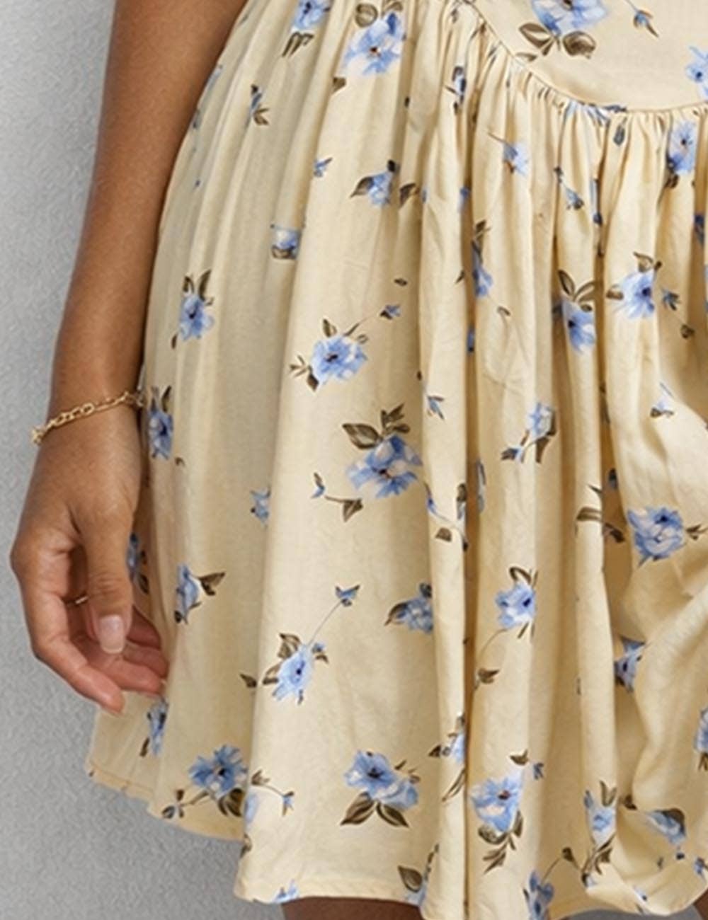 Boho Floral Lace Trim Ruched Mini Dress