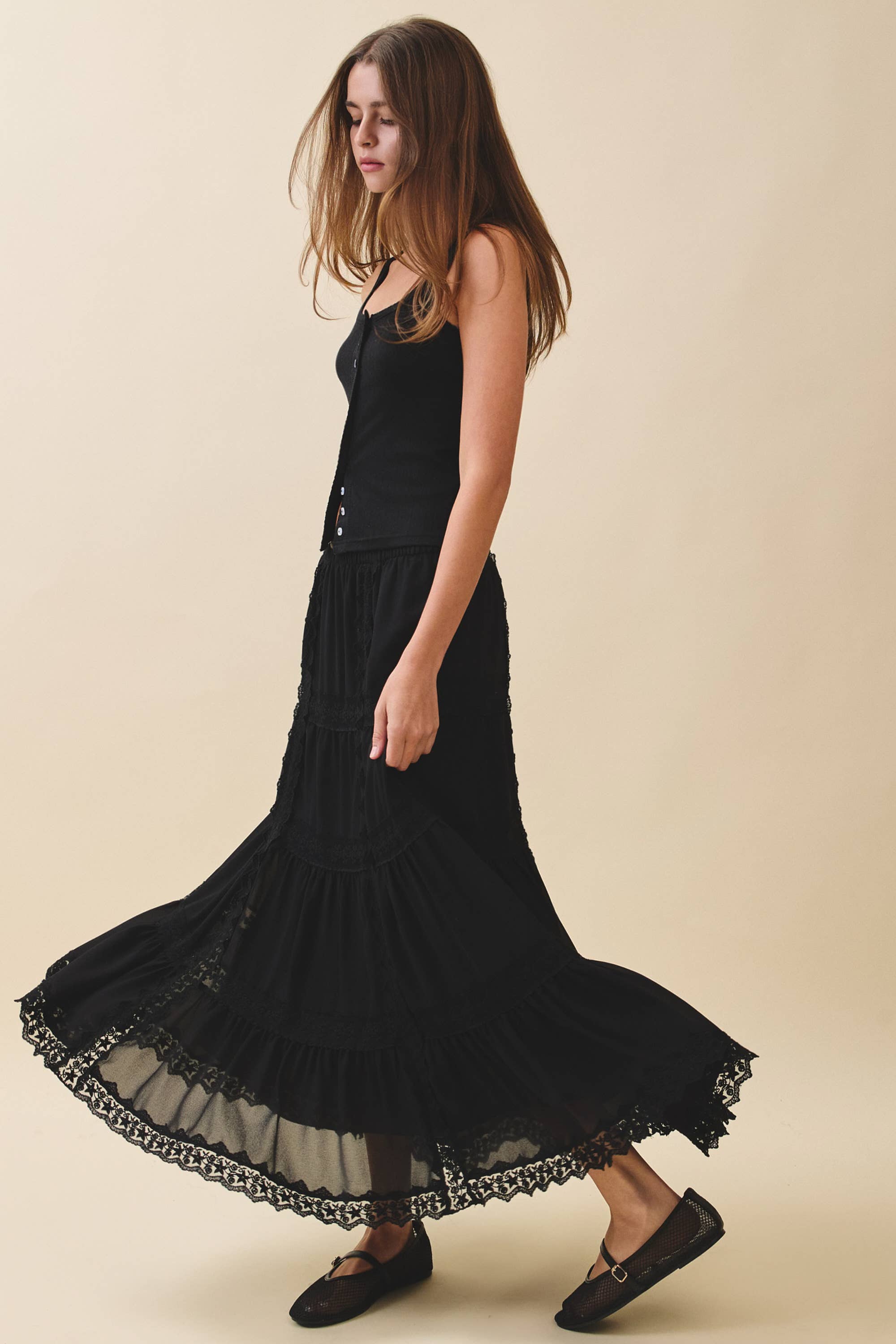 Lace Trim Maxi Skirt