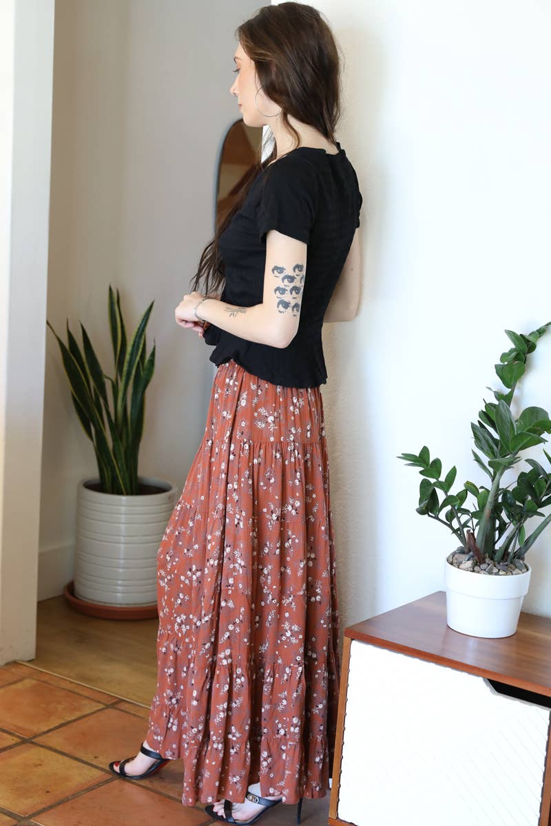 SMOCKED WAIST MAXI SKIRT