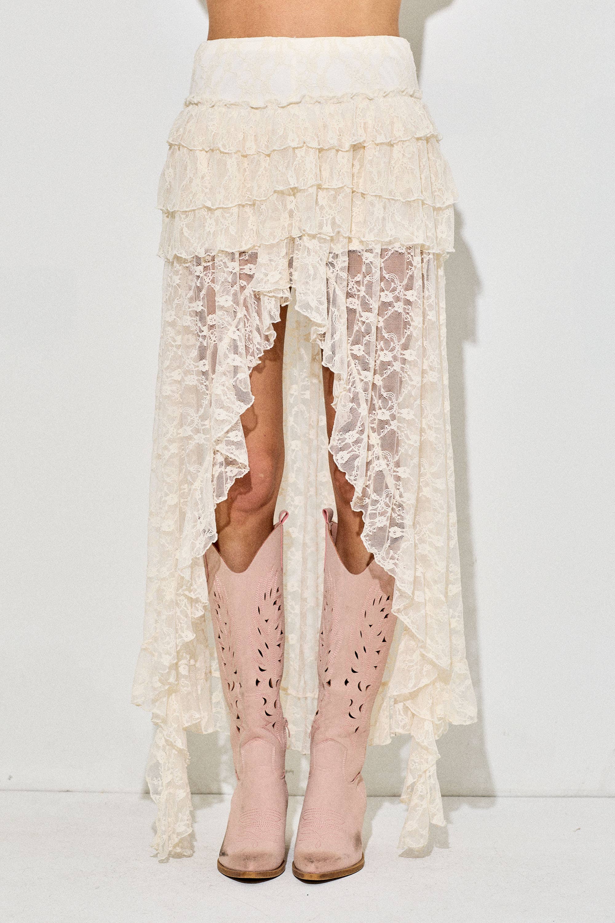 Lace Ruffle High-Low Skirt