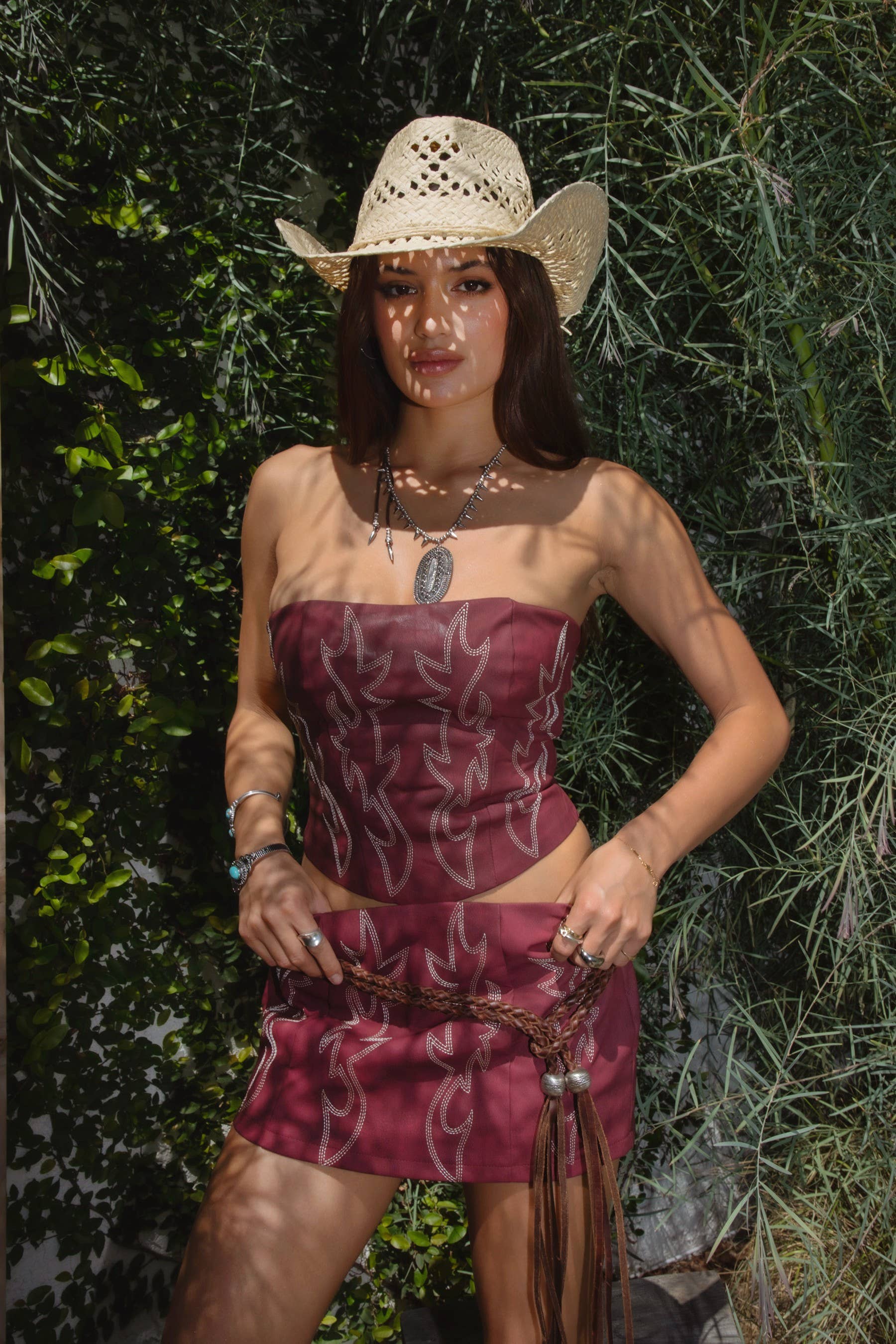 Leather Embroidered Western Corset
