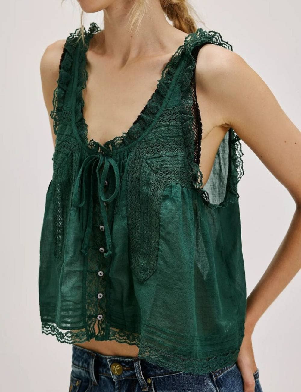 String Tie Lace Cami Top