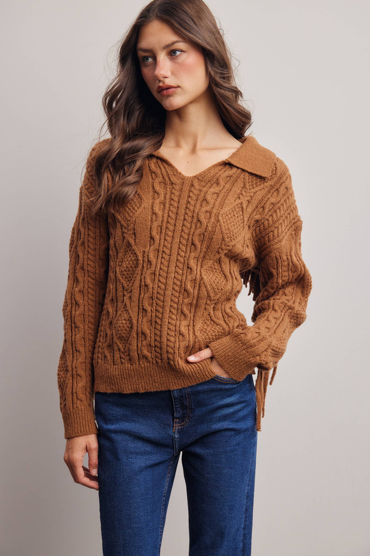 Fringe Cable Knit Sweater