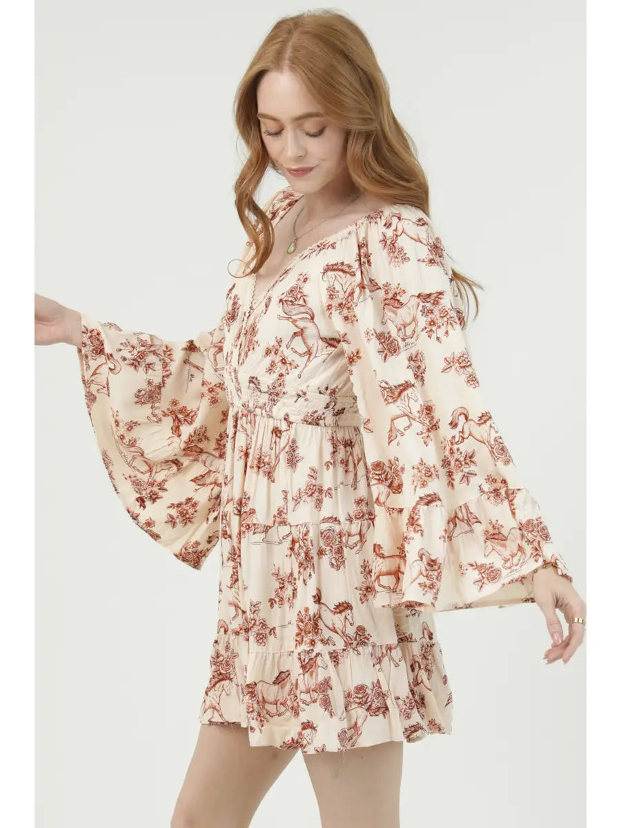 Horse Print Bell Sleeve Dress