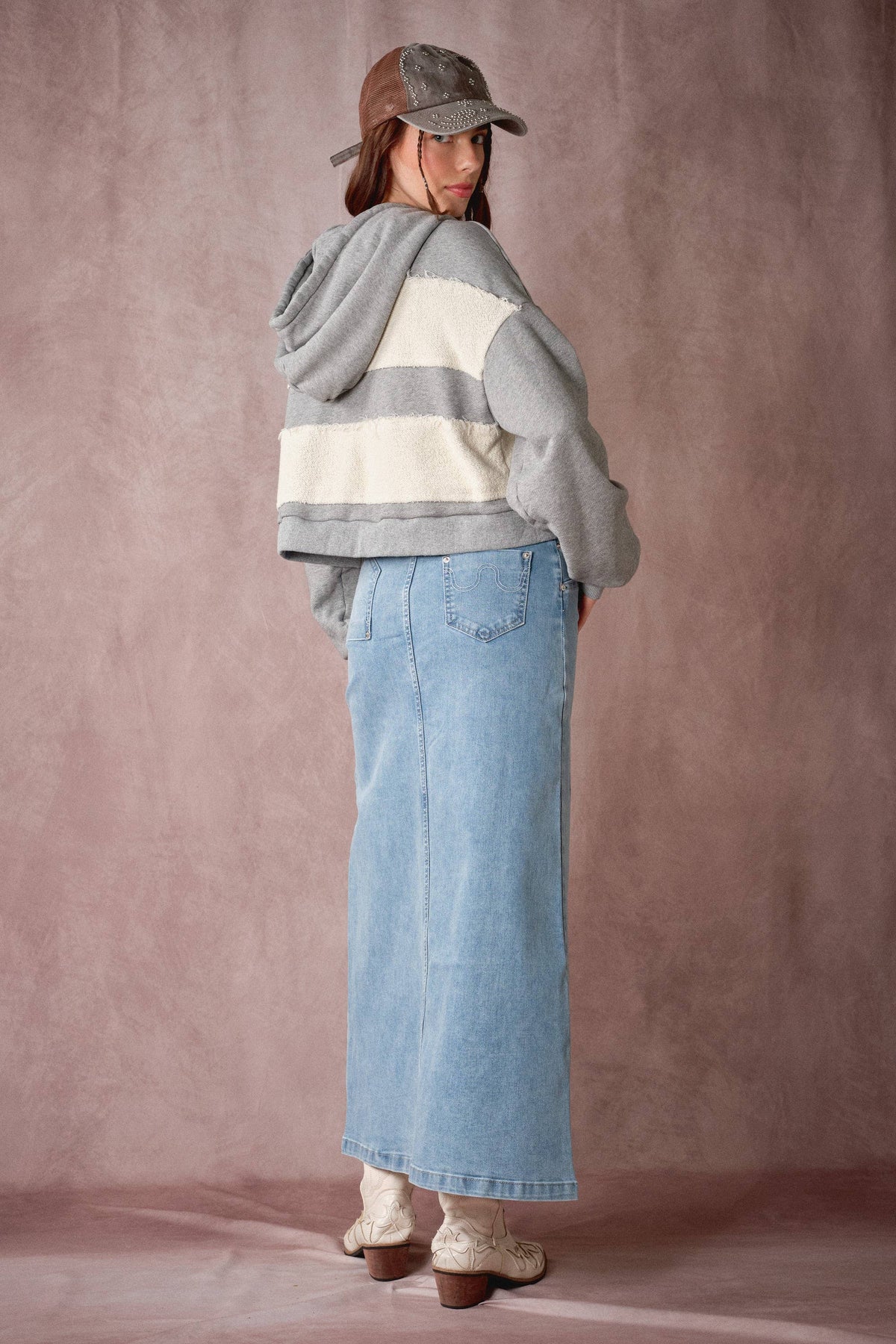 Wave Denim Midi Skirt
