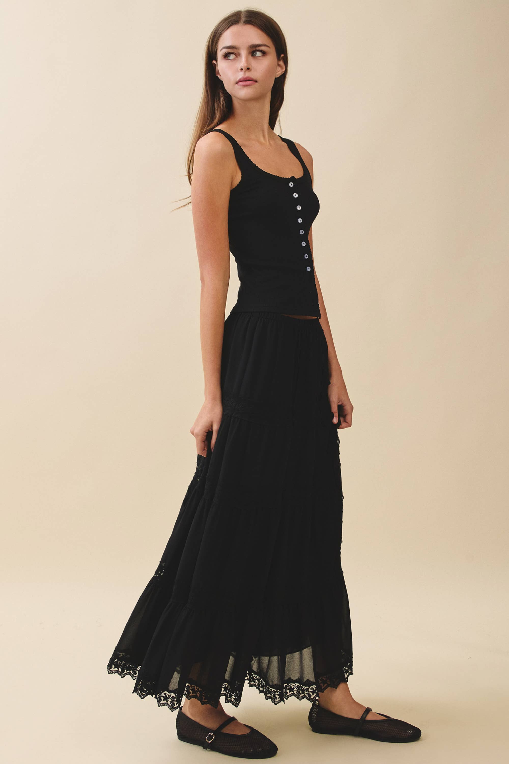Lace Trim Maxi Skirt