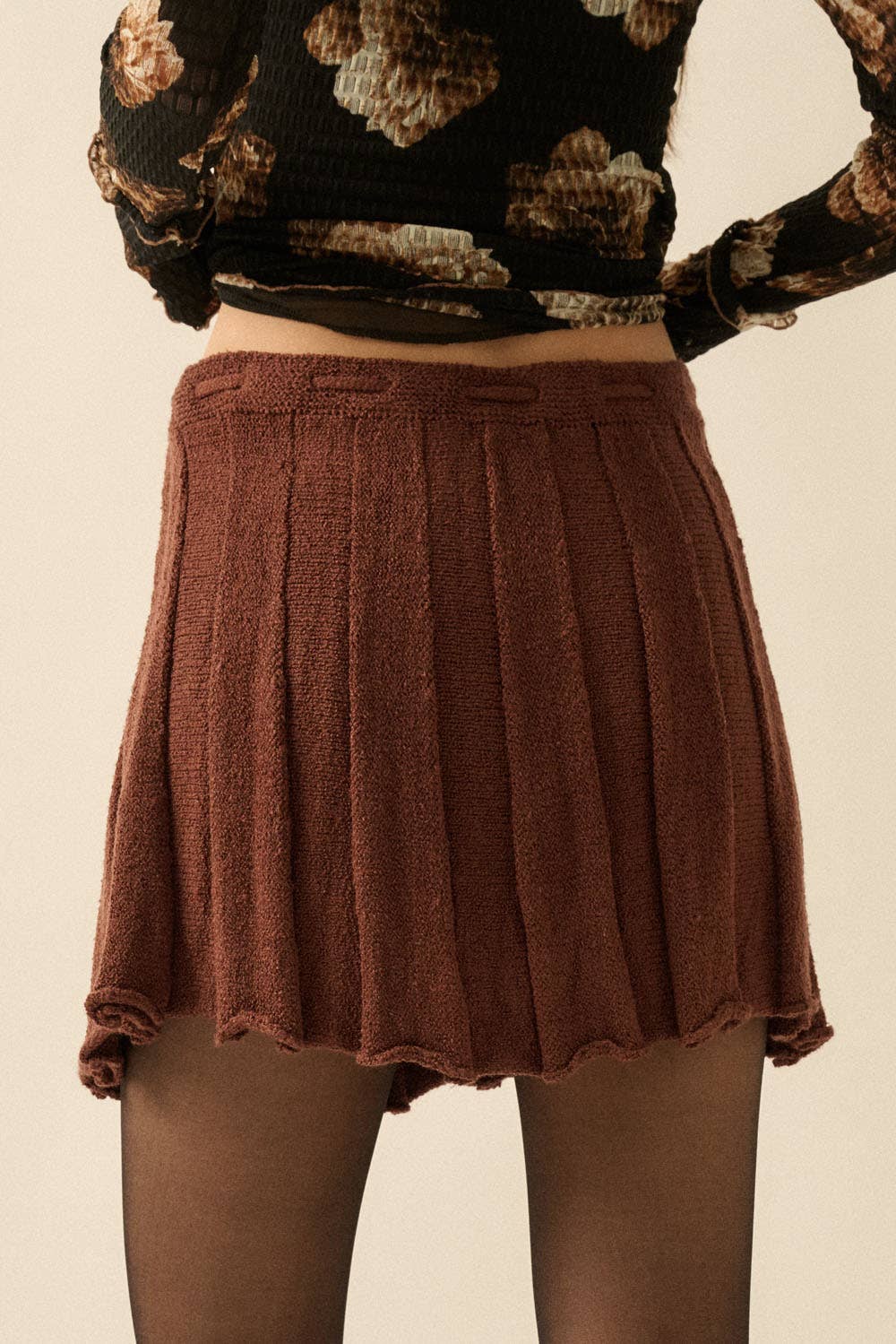 Pleated Knit Mini Skirt