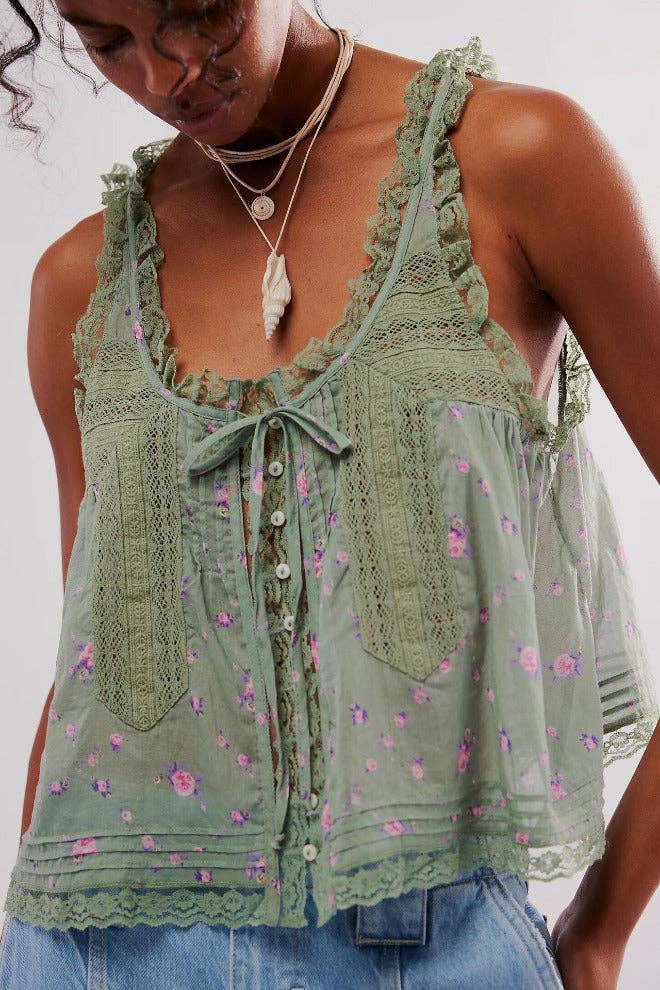 String Tie Lace Cami Top