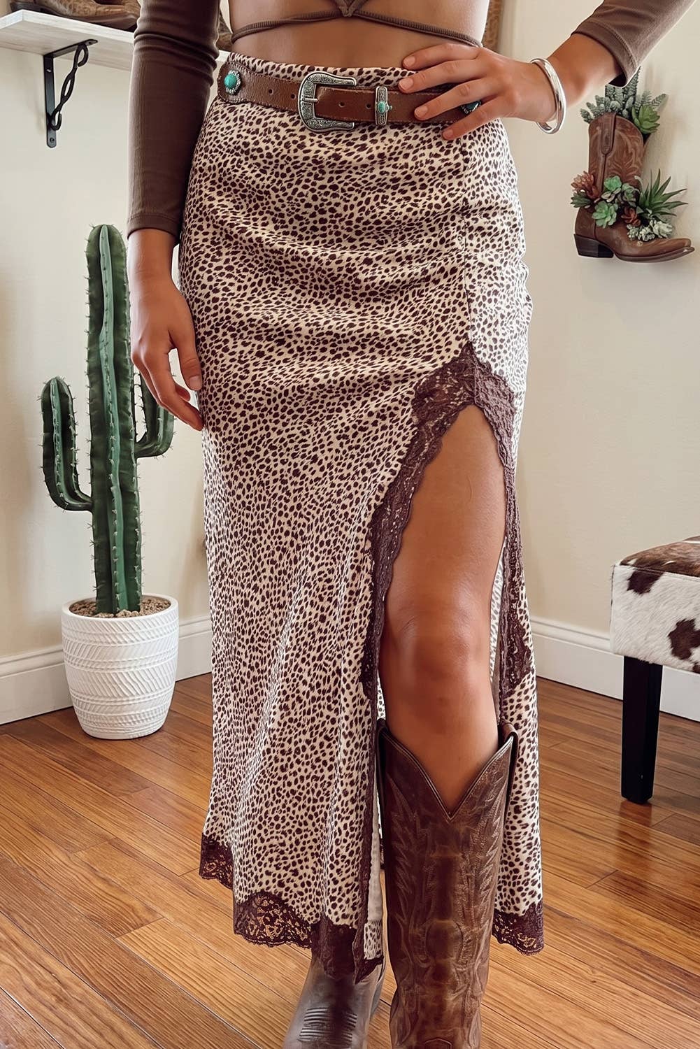 Western High Waist Slit Skirt