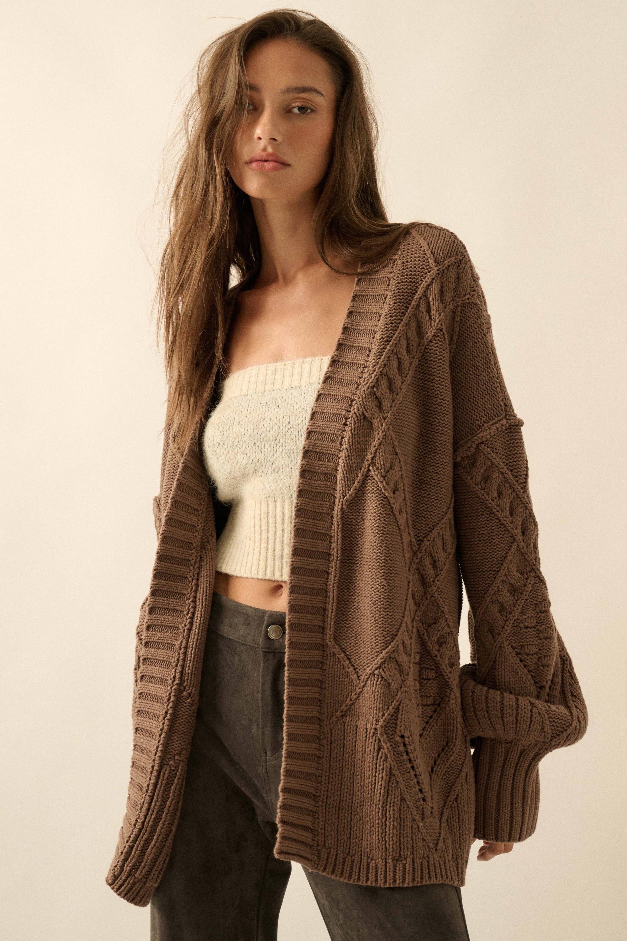 Cable-Knit Oversize Cardigan
