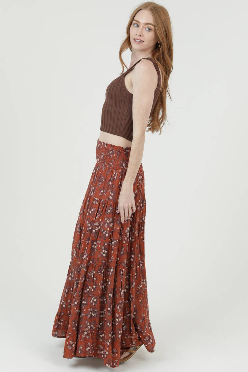 SMOCKED WAIST MAXI SKIRT