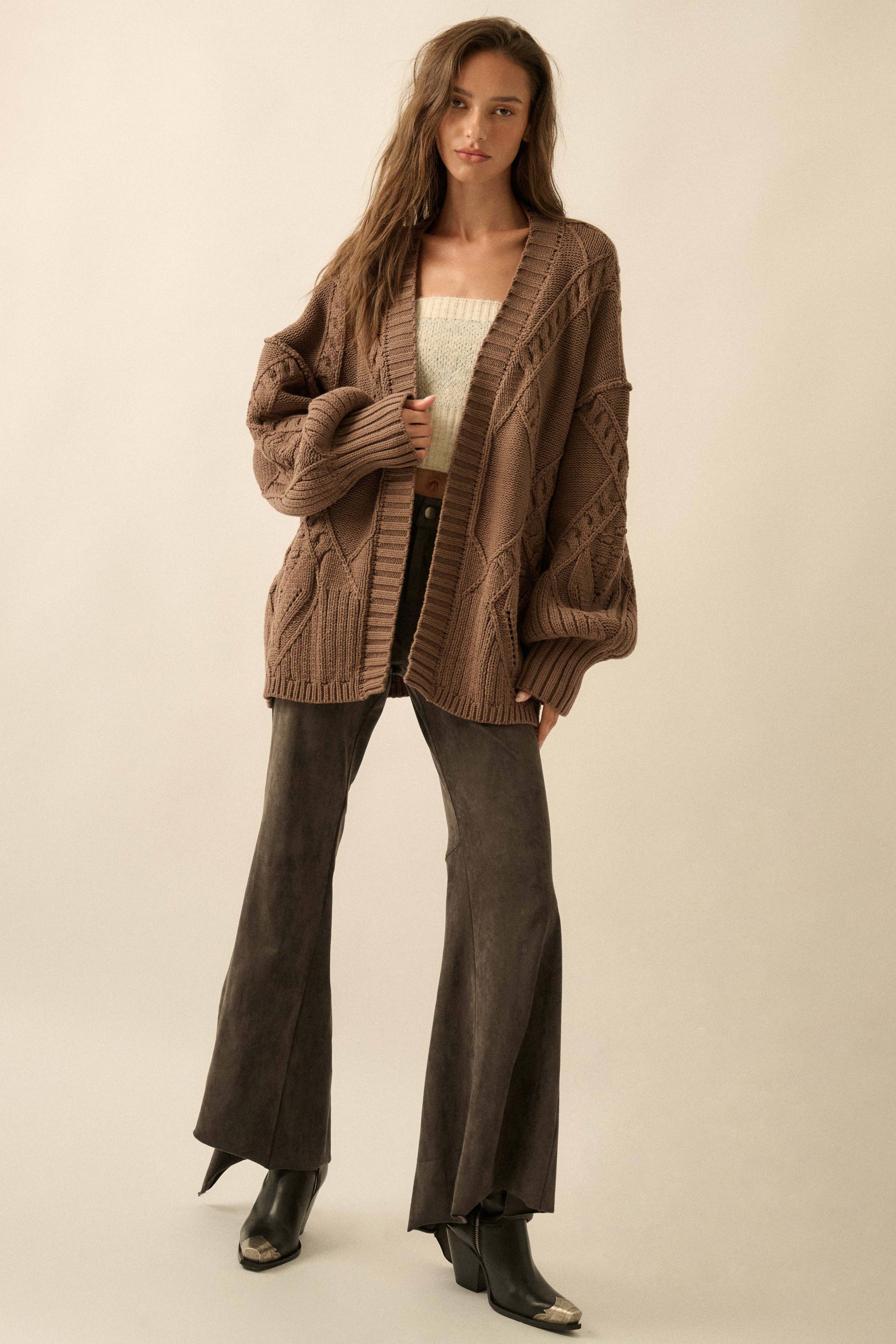 Cable-Knit Oversize Cardigan