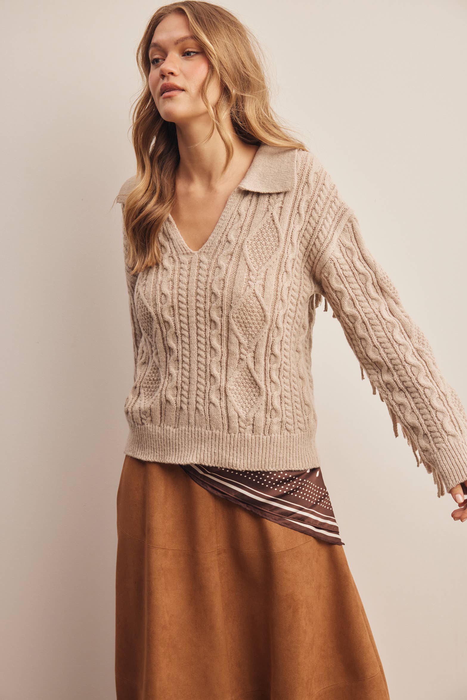 Fringe Cable Knit Sweater