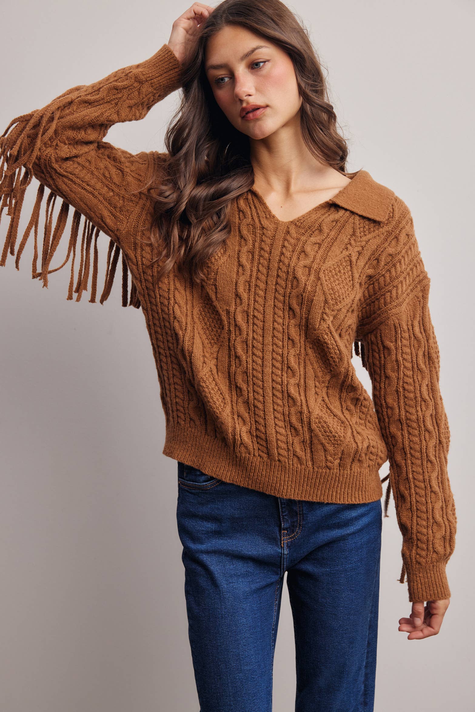 Fringe Cable Knit Sweater