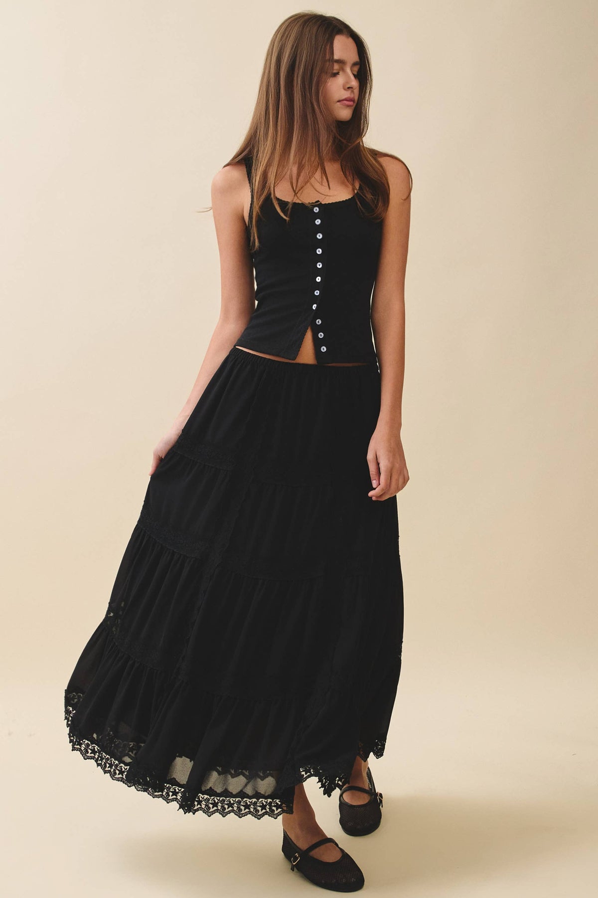 Lace Trim Maxi Skirt