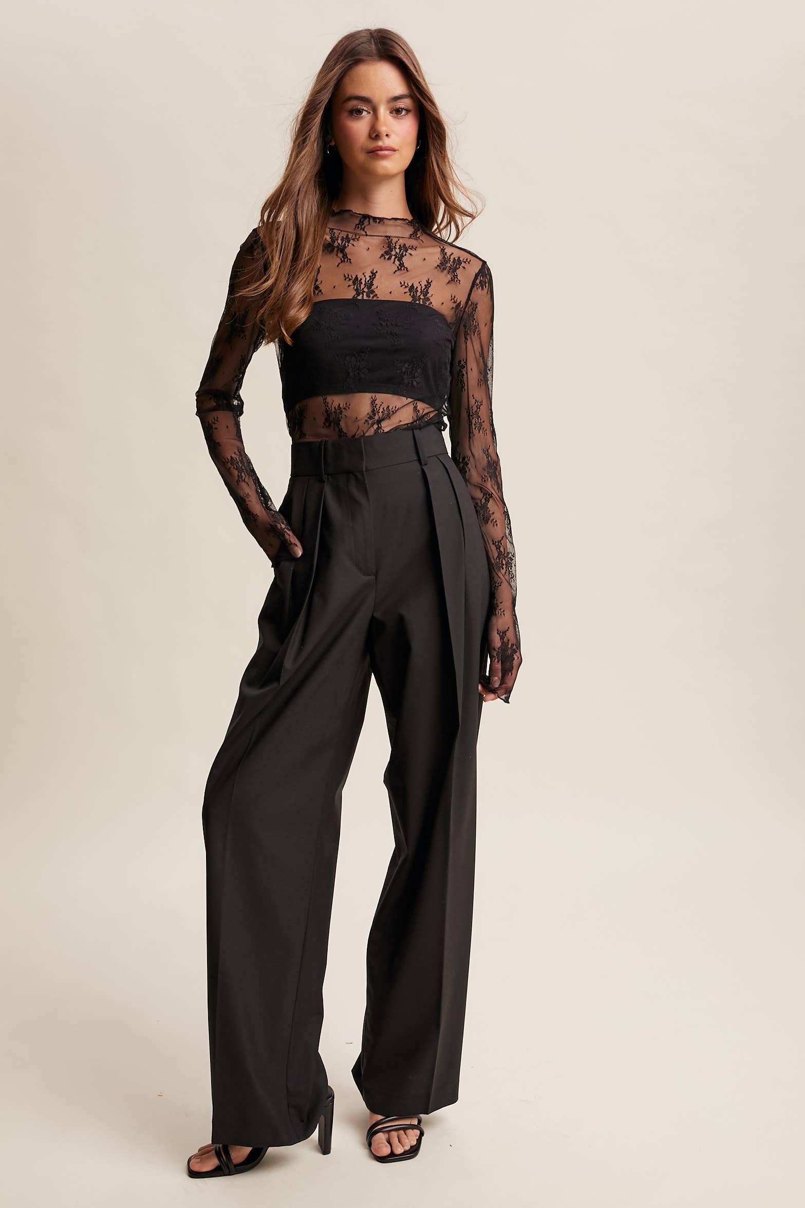 Sheer Lace Long-Sleeve