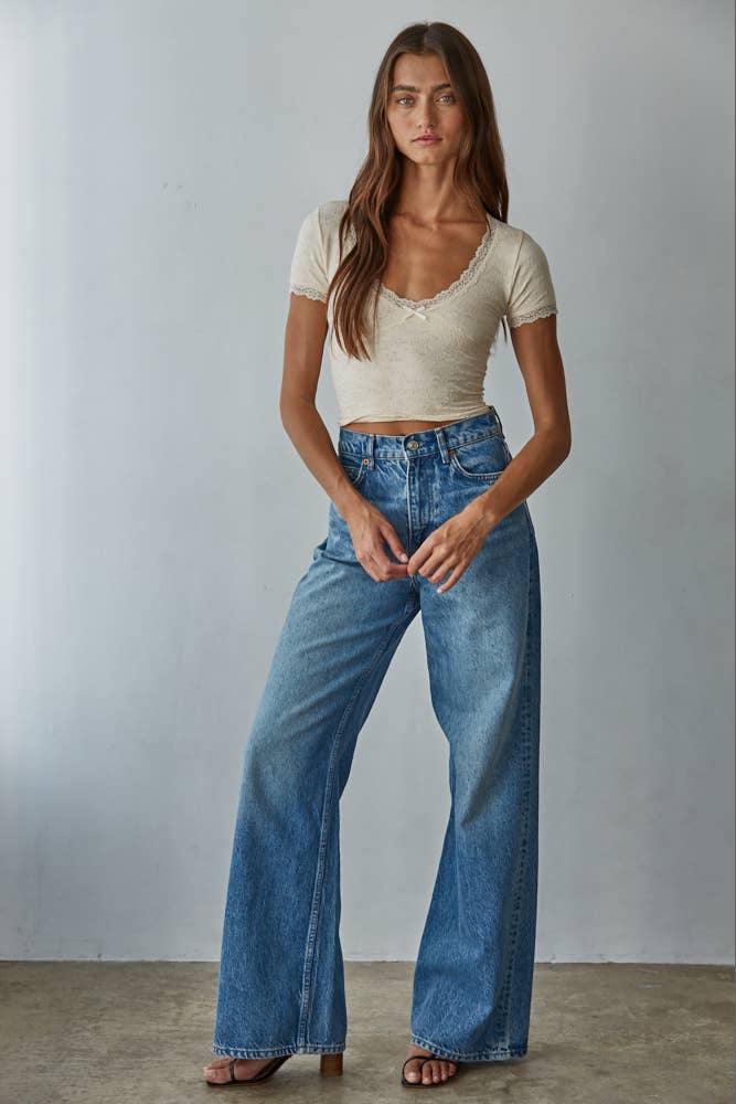 Knit Pattern Seamless V-Neck Top