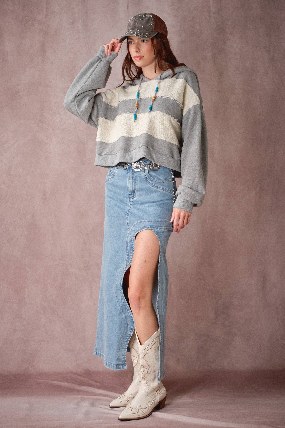 Wave Denim Midi Skirt