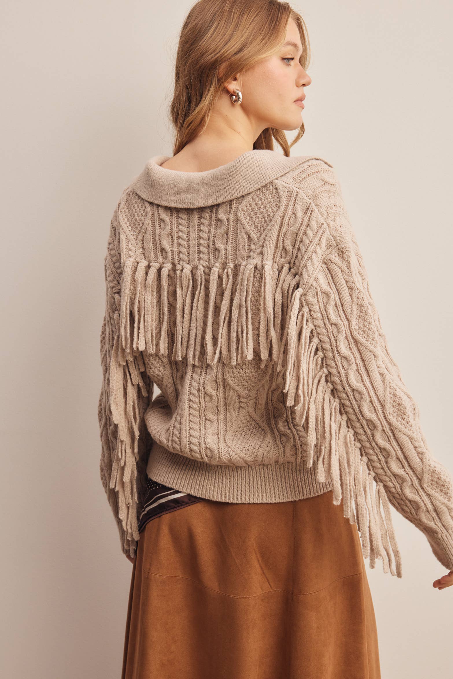 Fringe Cable Knit Sweater