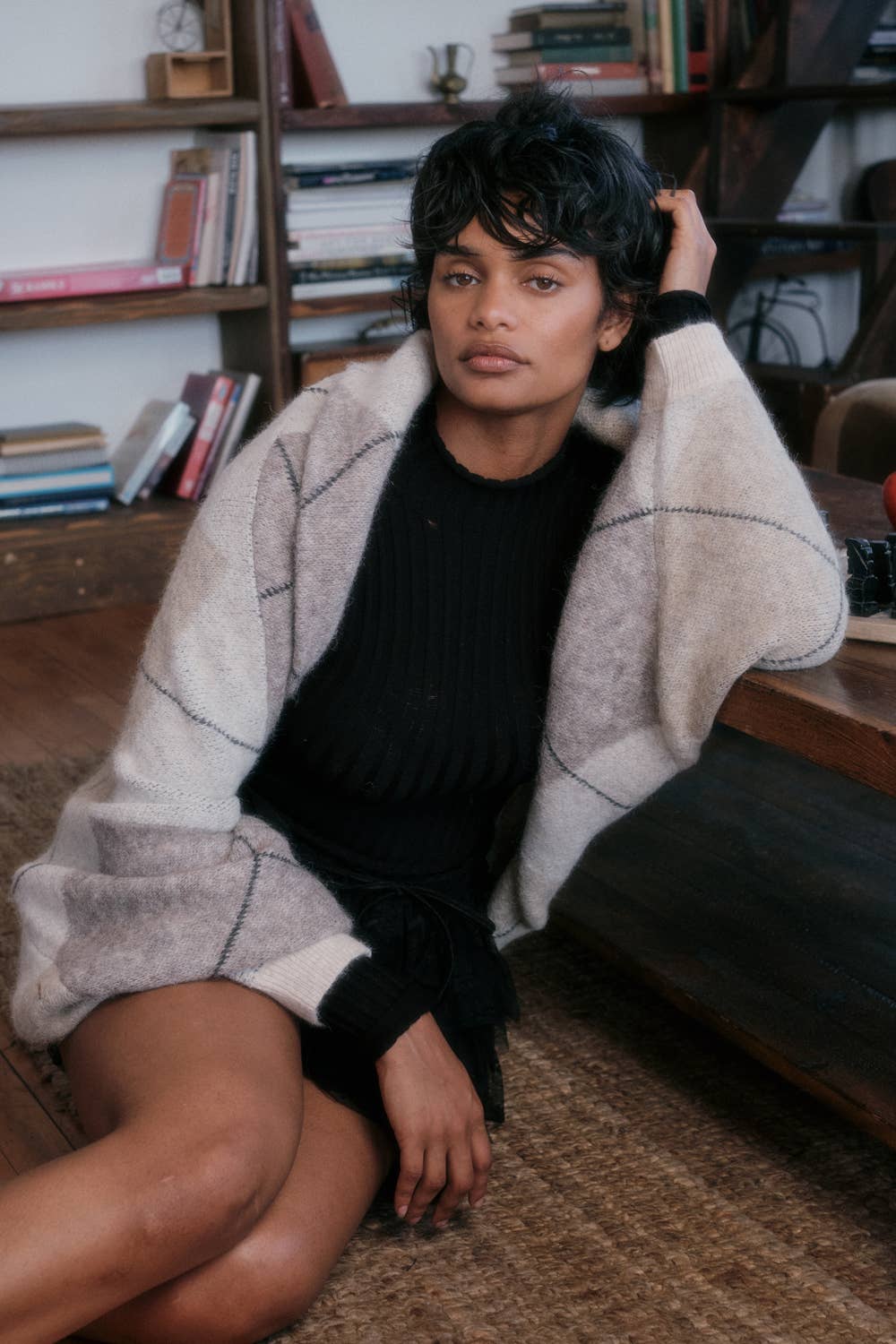 Argyle Jacquard-Knit Shrug Cardigan