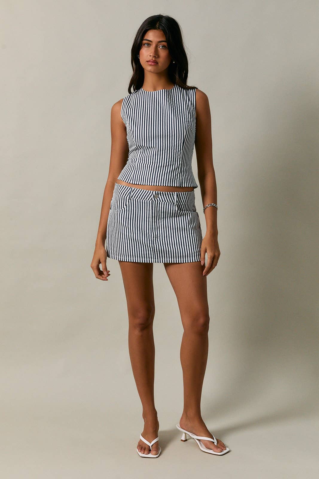 Mid Rise Striped Skort