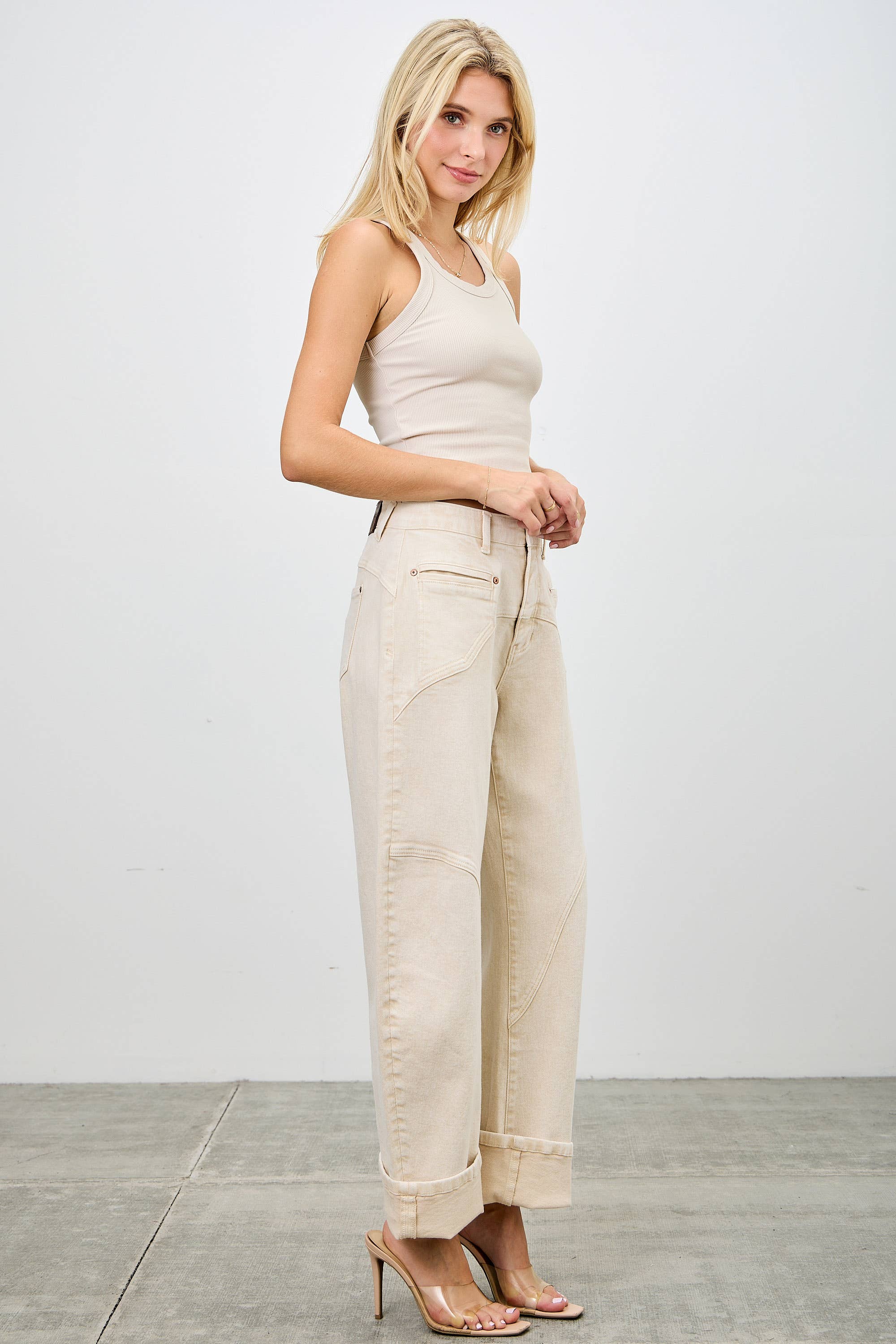 High Rise Colored Barrel Jean