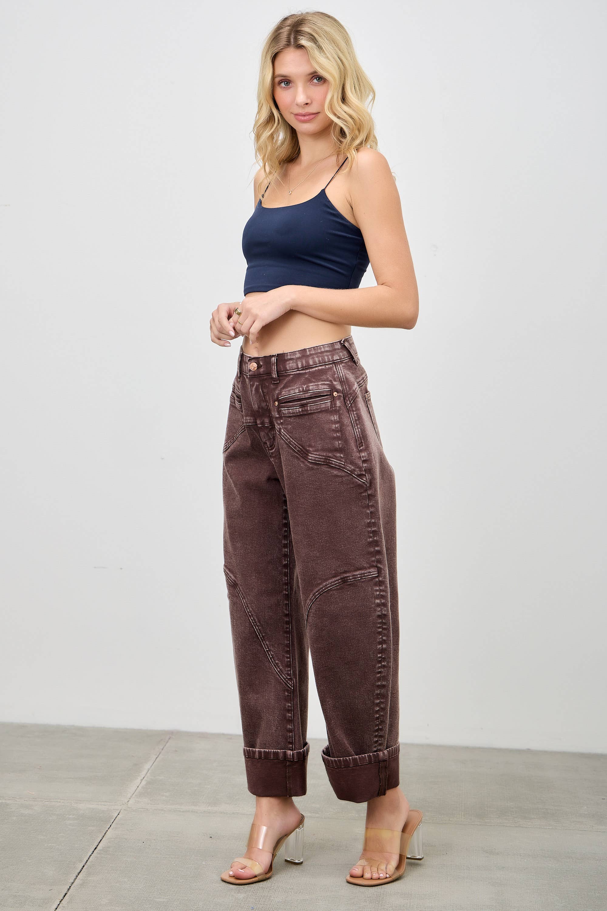 High Rise Colored Barrel Jean