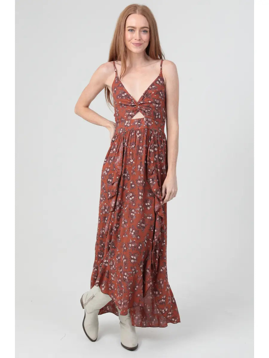 Double Ruffle Slit Maxi Dress