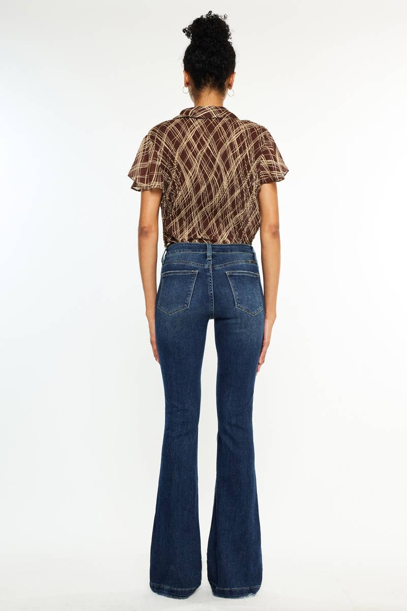 Mid Rise Distress Flare Jeans