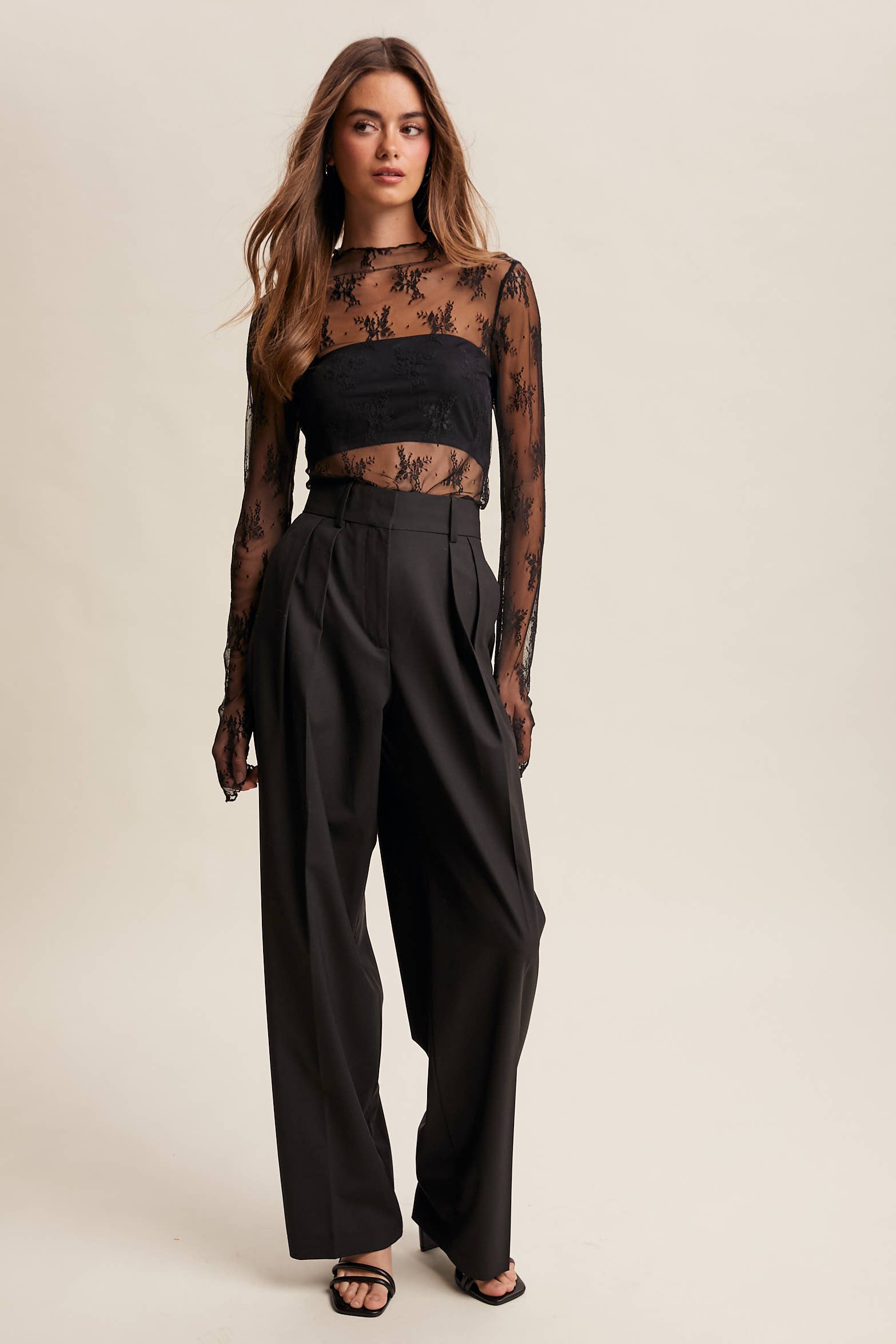 Sheer Lace Long-Sleeve