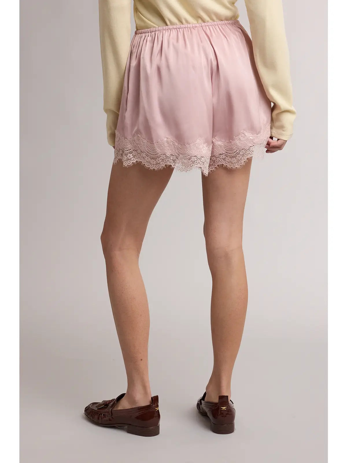 Scallop Lace Trim Satin Shorts