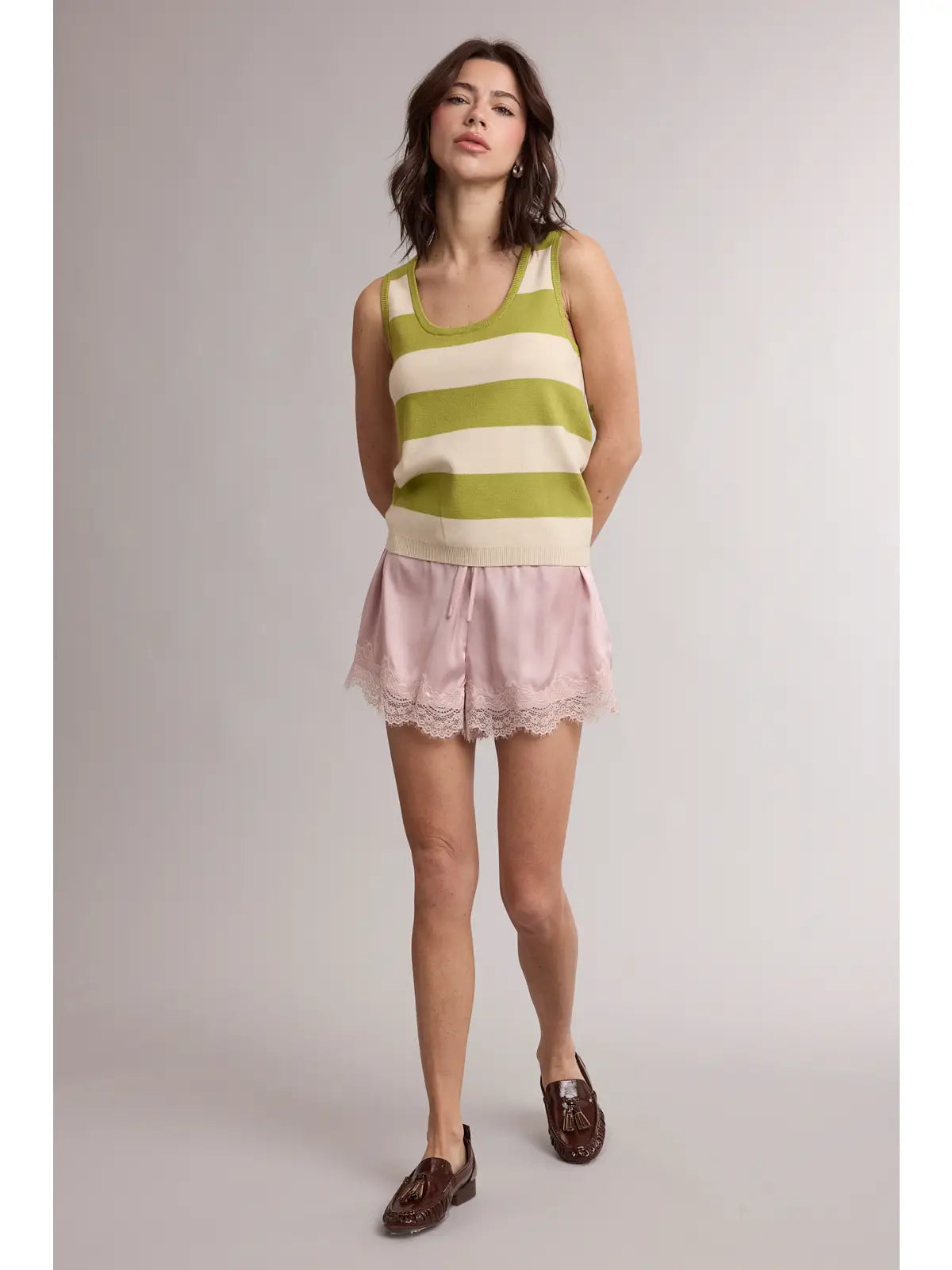 Scallop Lace Trim Satin Shorts