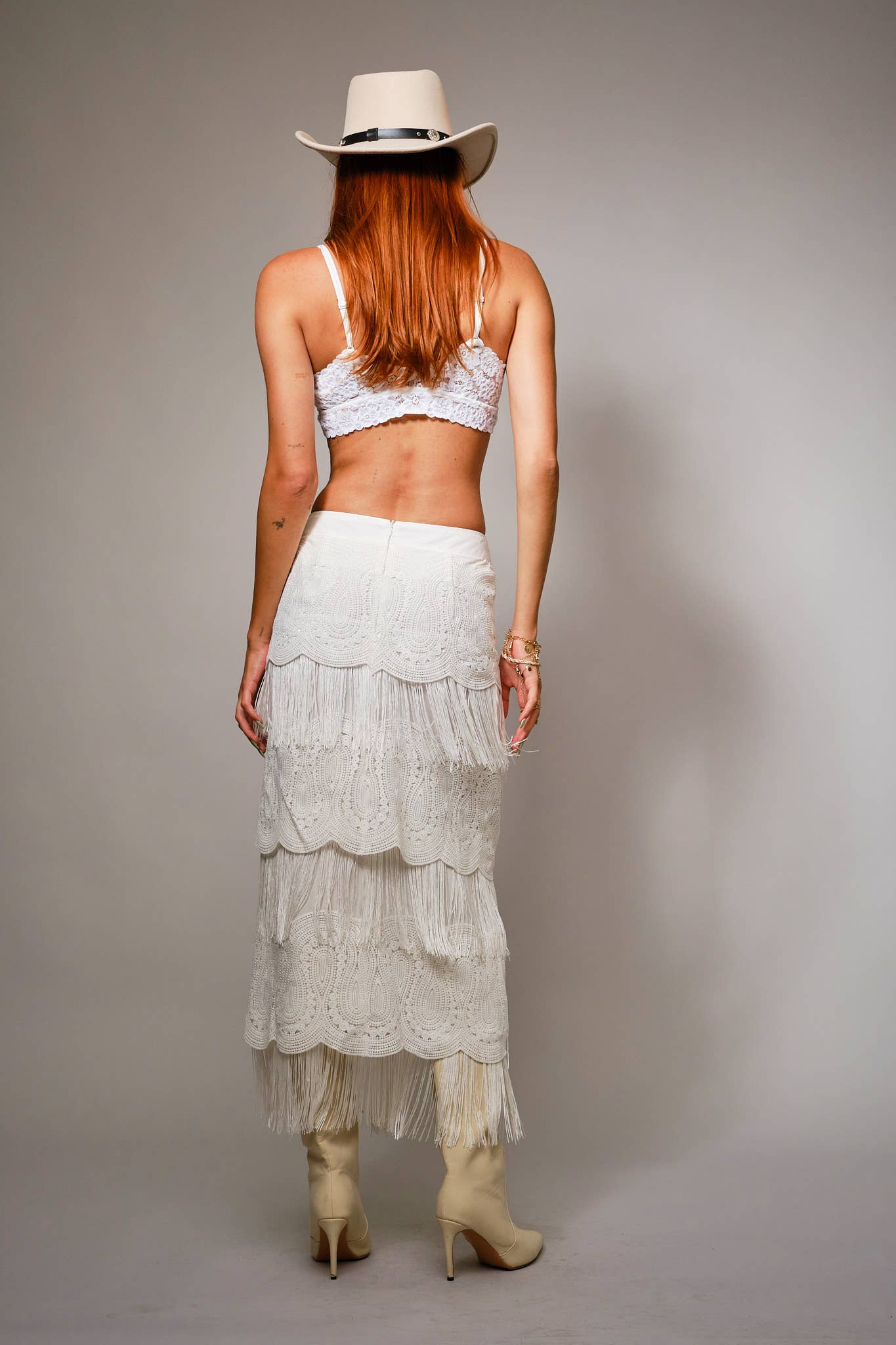Lace Fringe Tiered Maxi Skirt