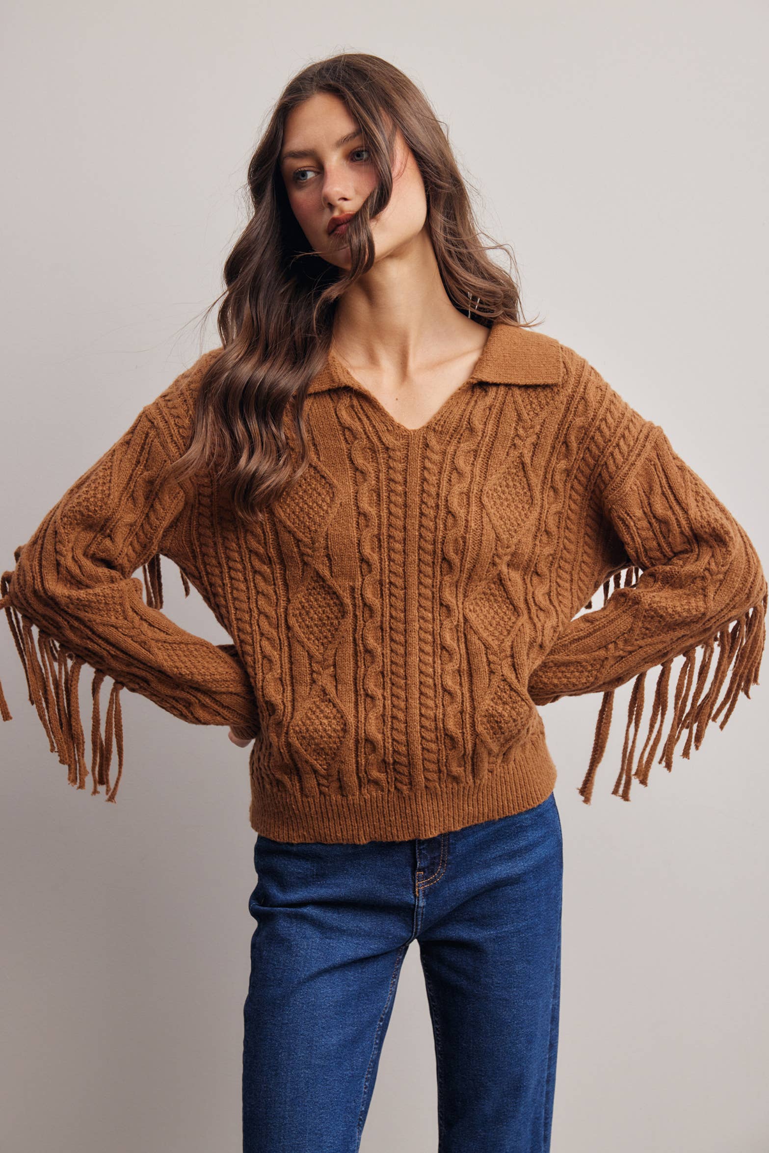 Fringe Cable Knit Sweater