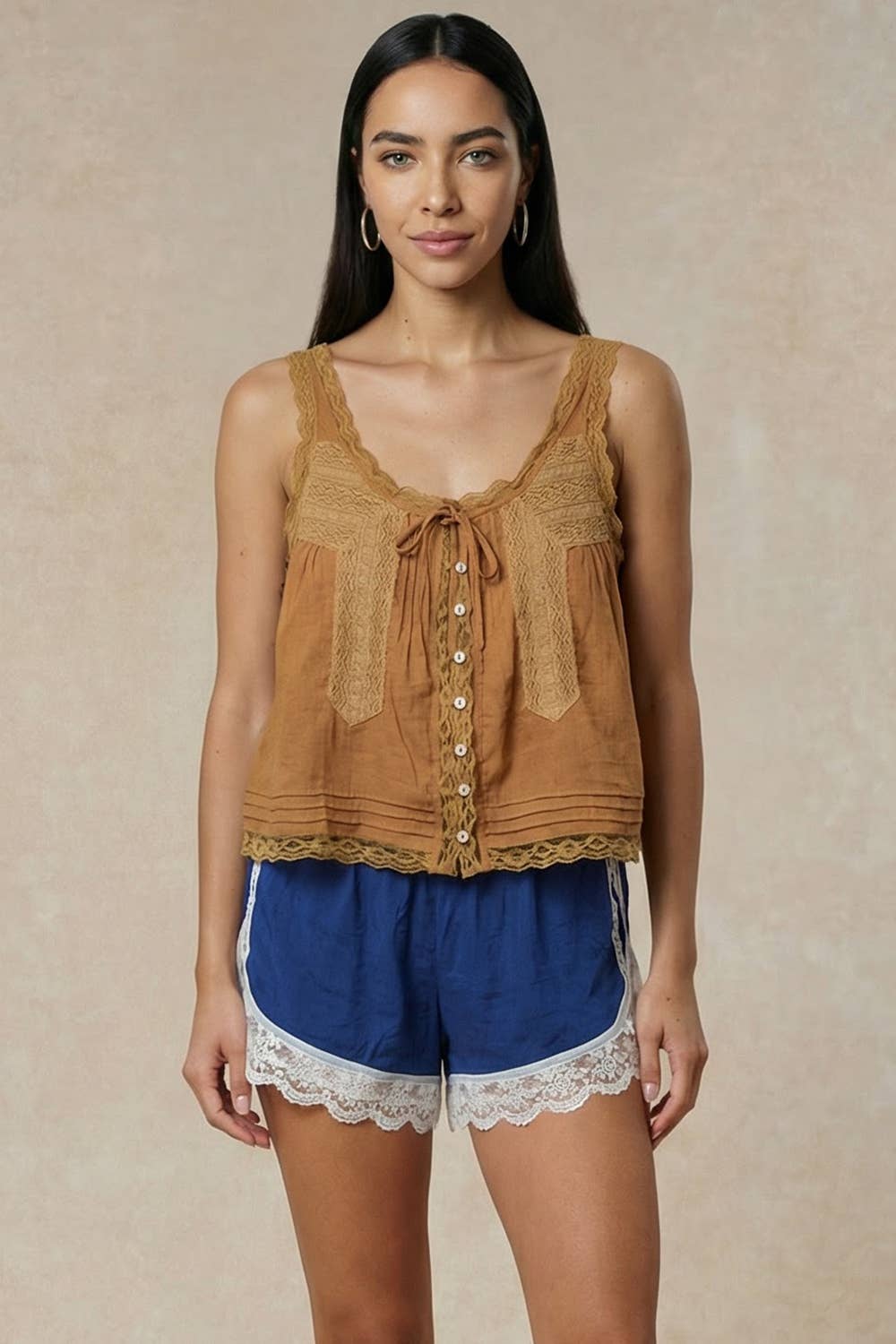 Bow Tie Front Lace Tank Top